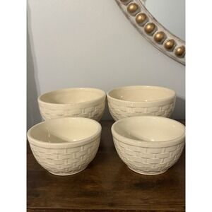 Pfaltzgraff Hamptons Bowls Set 4 Beige Basketweave 2 Soup 2 Dessert